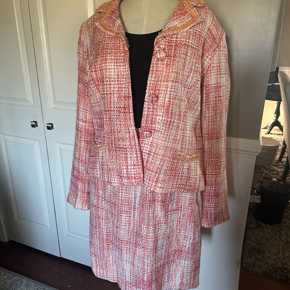 Chadwicks Pink and White Blazer with Textured Design